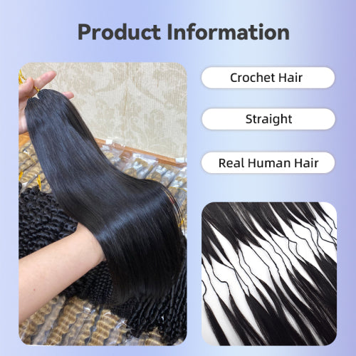 Chic Luxe Hair Feather Crochet human hair Bulk For Crochet Styles Boho Braiding | #1B Natural | Straight | 100% Human Hair