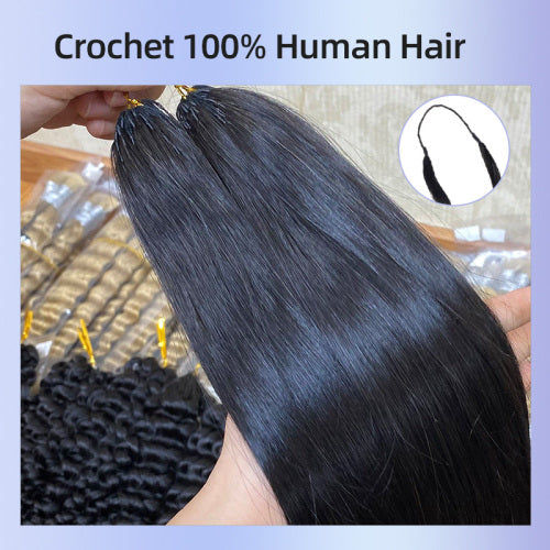 Chic Luxe Hair Feather Crochet human hair Bulk For Crochet Styles Boho Braiding | #1B Natural | Straight | 100% Human Hair