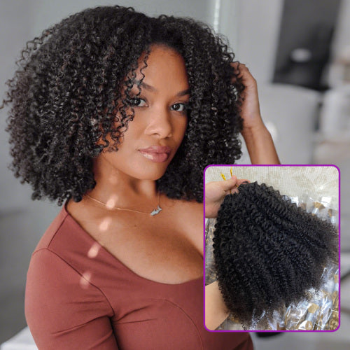 Chic Luxe Hair Feather Crochet human hair Bulk For Crochet Styles Boho Braiding | #1B Natural | #1b Afro Curly 4C | 100% Human Hair