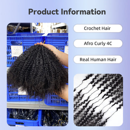 Chic Luxe Hair Feather Crochet human hair Bulk For Crochet Styles Boho Braiding | #1B Natural | #1b Afro Curly 4C | 100% Human Hair