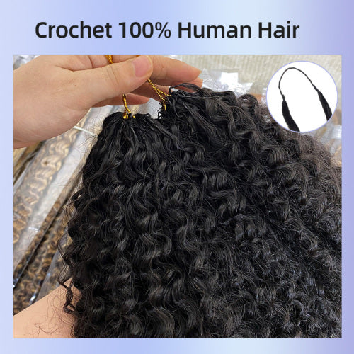 Chic Luxe Hair Feather Crochet human hair Bulk For Crochet Styles Boho Braiding | #1B Natural | #1b Afro Curly 4C | 100% Human Hair