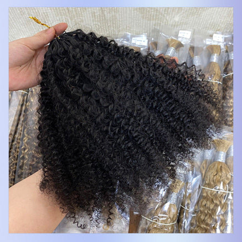 Chic Luxe Hair Feather Crochet human hair Bulk For Crochet Styles Boho Braiding | #1B Natural | #1b Afro Curly 4C | 100% Human Hair