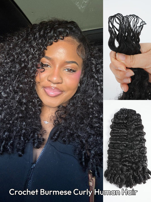Chic Luxe Hair Crochet Human Hair Burmese Curly Extensions Pre-Separated Hair | Natural Black| 100% Human Hair |100 strands per pack (100g) | Usually 2-3 Packs For A Full Head