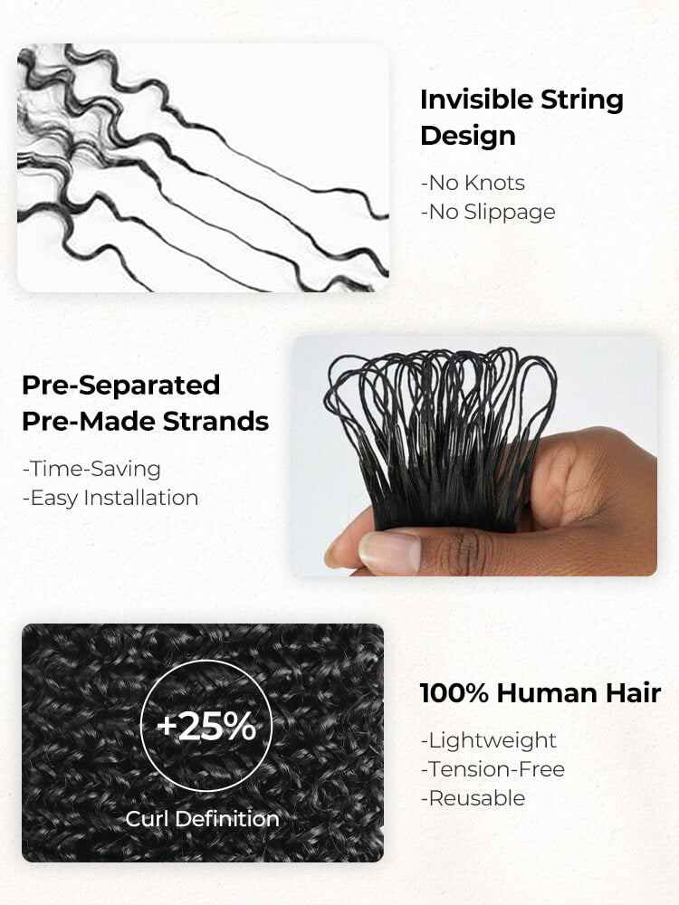 Chic Luxe Hair Crochet Human Hair Burmese Curly Extensions Pre-Separated Hair | Natural Black| 100% Human Hair |100 strands per pack (100g) | Usually 2-3 Packs For A Full Head