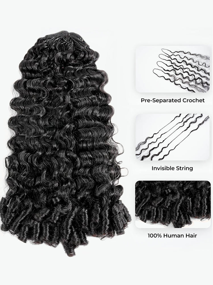 Chic Luxe Hair Crochet Human Hair Burmese Curly Extensions Pre-Separated Hair | Natural Black| 100% Human Hair |100 strands per pack (100g) | Usually 2-3 Packs For A Full Head