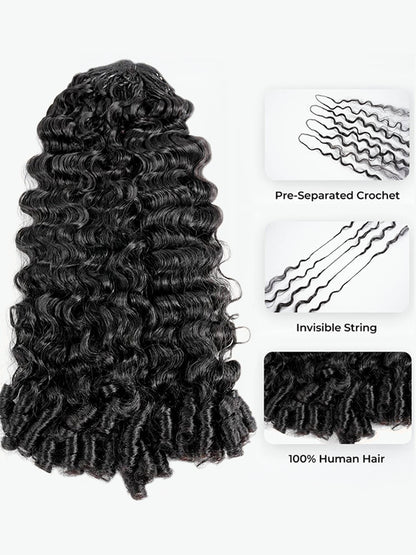 Chic Luxe Hair Crochet Human Hair Burmese Curly Extensions Pre-Separated Hair | Natural Black| 100% Human Hair |100 strands per pack (100g) | Usually 2-3 Packs For A Full Head