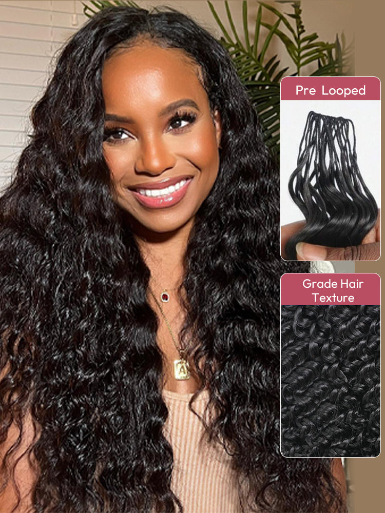 Chic Luxe Hair Crochet Human Hair Deep Wave Extensions Pre-Separated Strands 100% Premium Human Hair | Natural Black| 100% Human Hair |100 strands per pack (100g) | Usually 2-3 Packs For A Full Head
