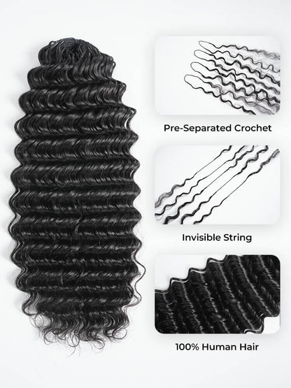 Chic Luxe Hair Crochet Human Hair Curly Extensions Pre-Separated Hair | Natural Black| 100% Human Hair |100 strands per pack (100g) | Usually 2-3 Packs For A Full Head