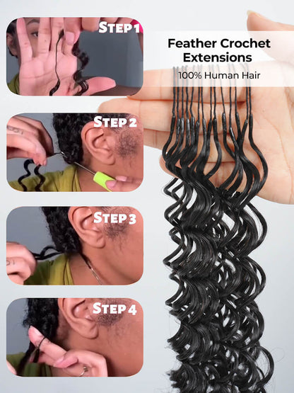 Chic Luxe Hair Crochet Human Hair Curly Extensions Pre-Separated Hair | Natural Black| 100% Human Hair |100 strands per pack (100g) | Usually 2-3 Packs For A Full Head