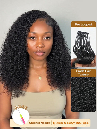 Chic Luxe Hair Crochet Human Hair Curly Extensions Pre-Separated Hair | Natural Black| 100% Human Hair |100 strands per pack (100g) | Usually 2-3 Packs For A Full Head