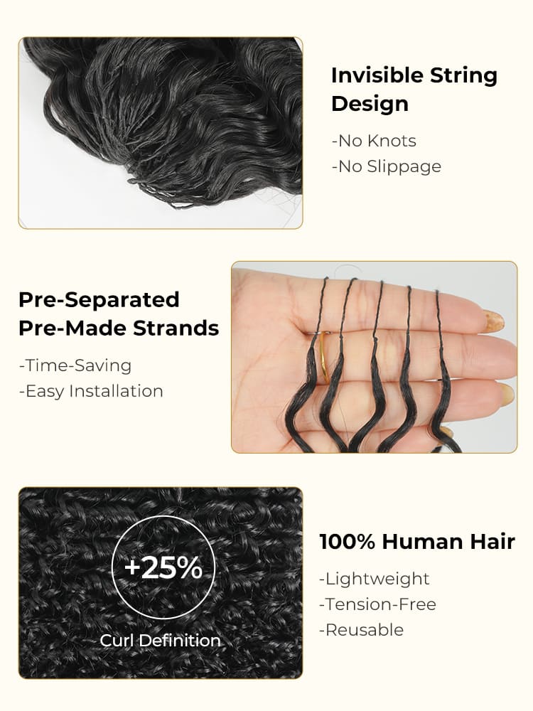 Chic Luxe Hair Pre-Separated Crochet Human Hair Miracle Knots Vibes Curly Extensions For Knotless Boho Crochet Hair | Natural Black| 100% Human Hair |100 Strands per pack (100g) | Usually 2-3 Packs For A Full Head