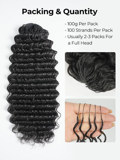 Chic Luxe Hair Pre-Separated Crochet Human Hair Miracle Knots Vibes Curly Extensions For Knotless Boho Crochet Hair | Natural Black| 100% Human Hair |100 Strands per pack (100g) | Usually 2-3 Packs For A Full Head