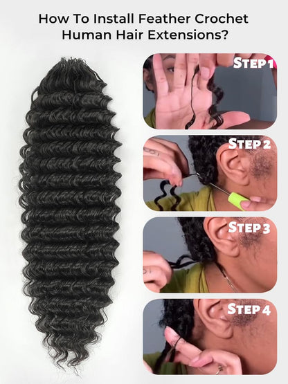 Chic Luxe Hair Pre-Separated Crochet Human Hair Miracle Knots Vibes Curly Extensions For Knotless Boho Crochet Hair | Natural Black| 100% Human Hair |100 Strands per pack (100g) | Usually 2-3 Packs For A Full Head