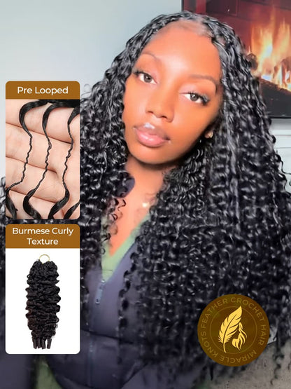 Chic Luxe Hair Crochet Human Hair Burmese Curly Extensions Pre-Separated Hair Miracle Knots Vibes, Knotless Braids, Boho Braids | Natural Black| 100% Human Hair |100 strands per pack (100g) | Usually 2-3 Packs For A Full Head