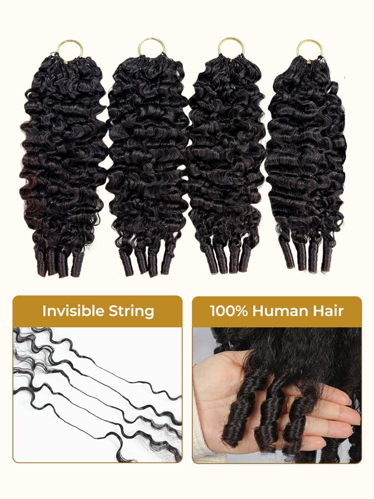 Chic Luxe Hair Crochet Human Hair Burmese Curly Extensions Pre-Separated Hair Miracle Knots Vibes, Knotless Braids, Boho Braids | Natural Black| 100% Human Hair |100 strands per pack (100g) | Usually 2-3 Packs For A Full Head