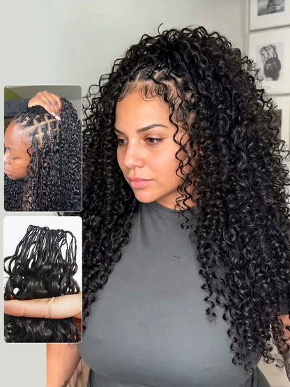 Chic Luxe Hair Crochet Human Hair Burmese Curly Extensions Pre-Separated Hair Miracle Knots Vibes, Knotless Braids, Boho Braids | Natural Black| 100% Human Hair |100 strands per pack (100g) | Usually 2-3 Packs For A Full Head