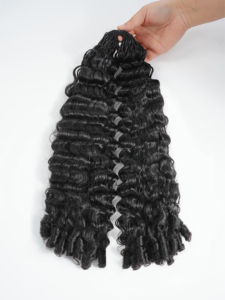 Chic Luxe Hair Crochet Human Hair Burmese Curly Extensions Pre-Separated Hair Miracle Knots Vibes, Knotless Braids, Boho Braids | Natural Black| 100% Human Hair |100 strands per pack (100g) | Usually 2-3 Packs For A Full Head