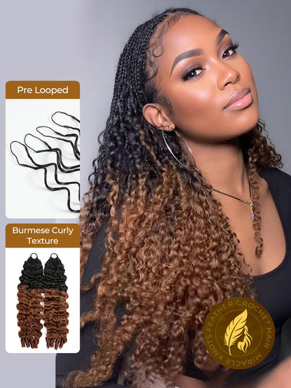 Chic Luxe Hair T1B/33 Brown Ombre Color Burmese Curl Human Hair Extensions Pre-Separated Hair Miracle Knots Vibes, Knotless Braids, Boho Braids | Natural Black| 100% Human Hair |100 strands per pack (100g) | Usually 2-3 Packs For A Full Head