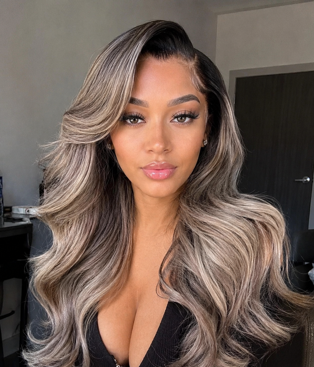 THE EVANGELINE 
Brown Blonde Highlight Melt Wig