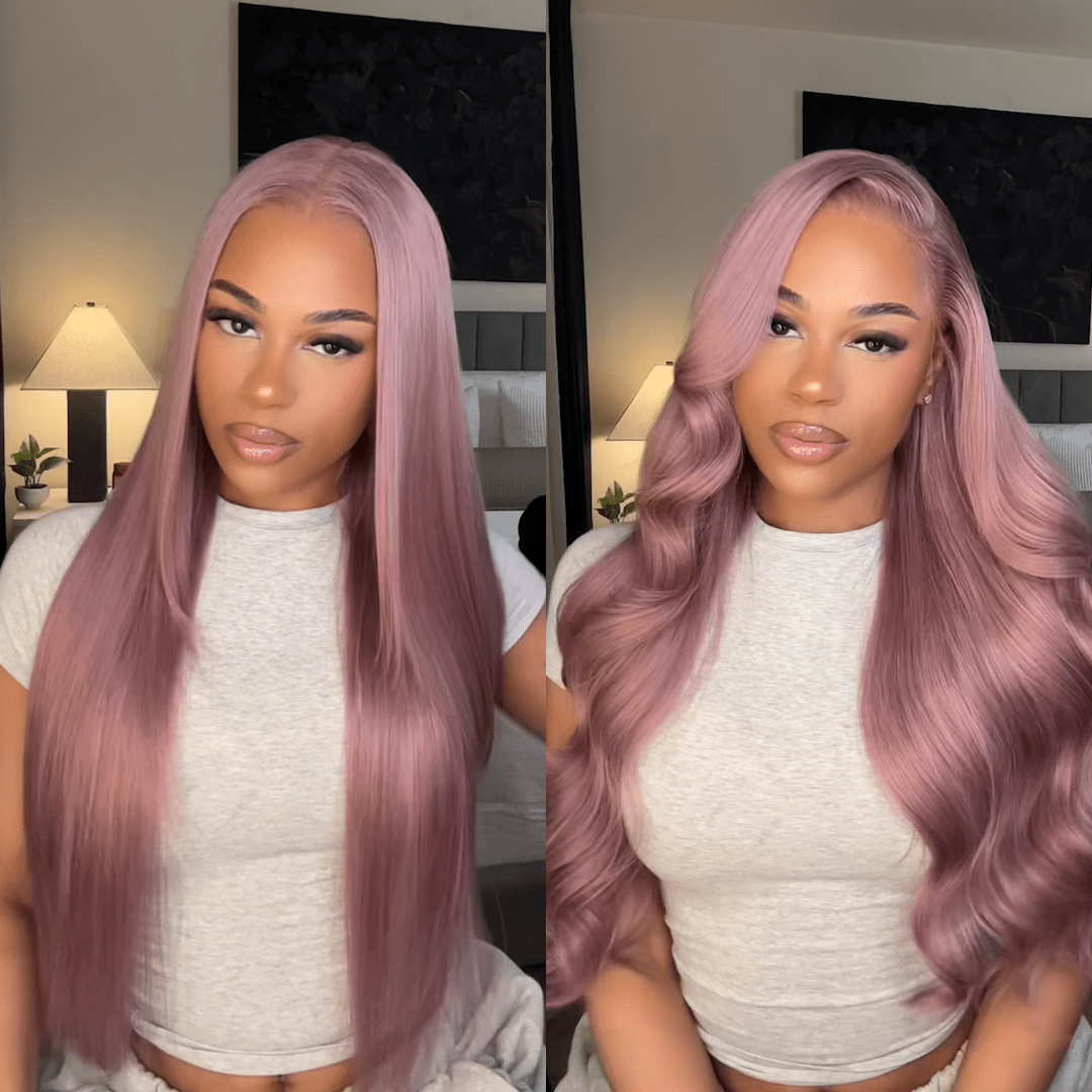 Ash Purple 6x5 Pre-Cut Glueless & 13x4 Lace Front Wigs Rose Gold Hair Color Frontal Wigs Human Hair