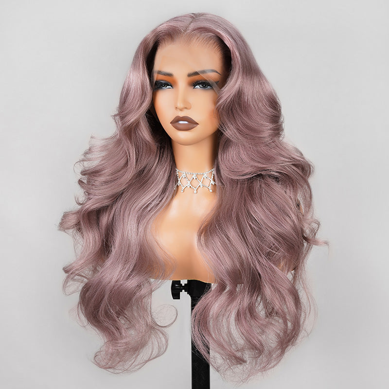 Ash Purple 6x5 Pre-Cut Glueless & 13x4 Lace Front Wigs Rose Gold Hair Color Frontal Wigs Human Hair