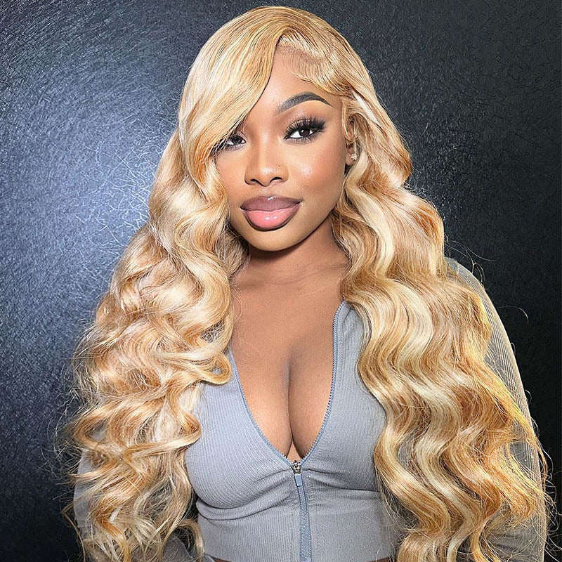 #P27/613 Blonde Highlight 6x5 Wear Go Glueless Wigs 13x4 Body Wave Honey Blonde Wig With Blonde Highlights-Human hair wig-Chic Luxe Hair