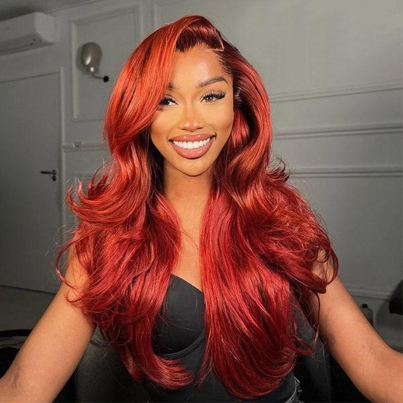 Orange Red 13x4 Lace Front Wigs Human Hair Body Wave Bright Red Frontal Wigs For Women-Human hair wig-Chic Luxe Hair