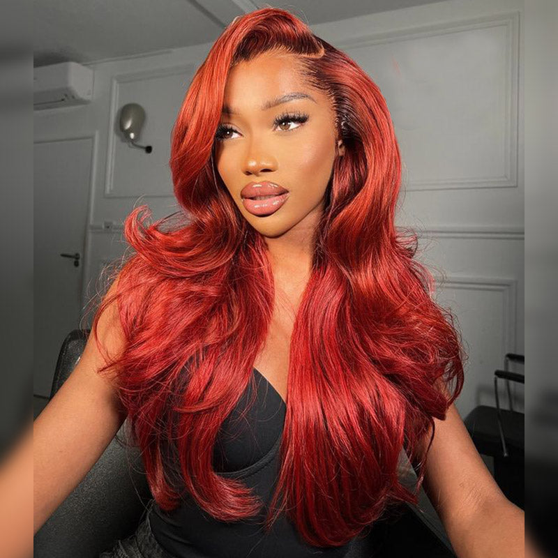 Orange Red 13x4 Lace Front Wigs Human Hair Body Wave Bright Red Frontal Wigs For Women-Human hair wig-Chic Luxe Hair