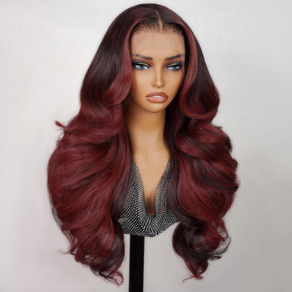 13x4 Lace Front Wigs With Red Highlights Loose Body Wave Red Balayage On Dark Hair Frontal Wigs-Human hair wig-Chic Luxe Hair