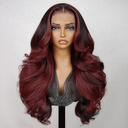 13x4 Lace Front Wigs With Red Highlights Loose Body Wave Red Balayage On Dark Hair Frontal Wigs-Human hair wig-Chic Luxe Hair