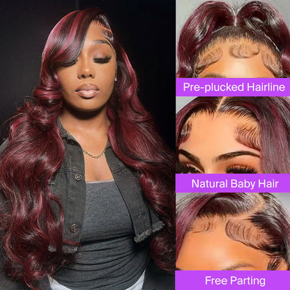 13x4 Lace Front Wigs With Red Highlights Loose Body Wave Red Balayage On Dark Hair Frontal Wigs-Human hair wig-Chic Luxe Hair