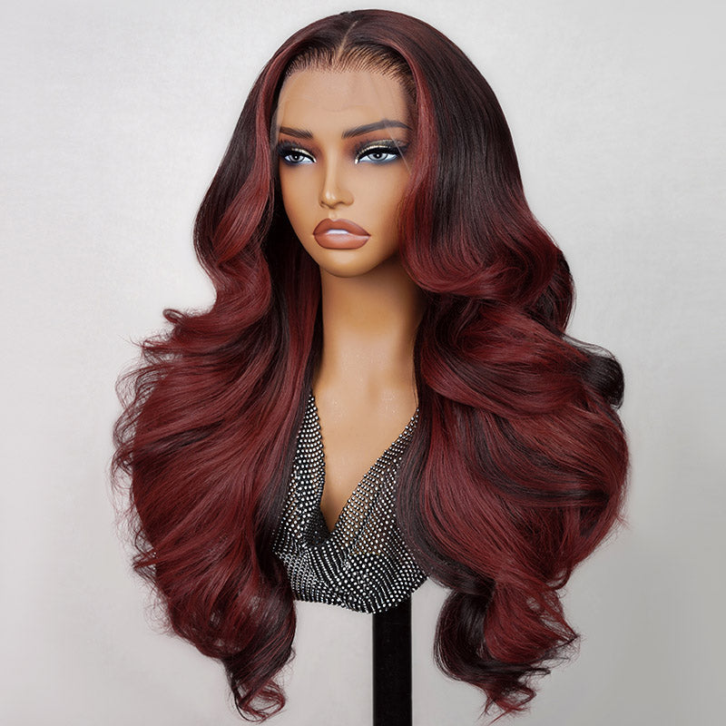 13x4 Lace Front Wigs With Red Highlights Loose Body Wave Red Balayage On Dark Hair Frontal Wigs-Human hair wig-Chic Luxe Hair