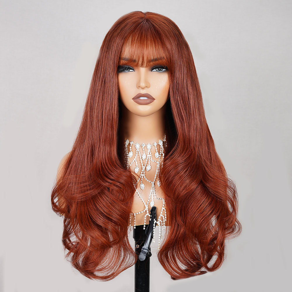 #33 Maple Reddish Brown 5x5 Closure Wig Human Hair Mermaid Wig With Bangs With HD Transparent Lace-Human hair wig-Chic Luxe Hair