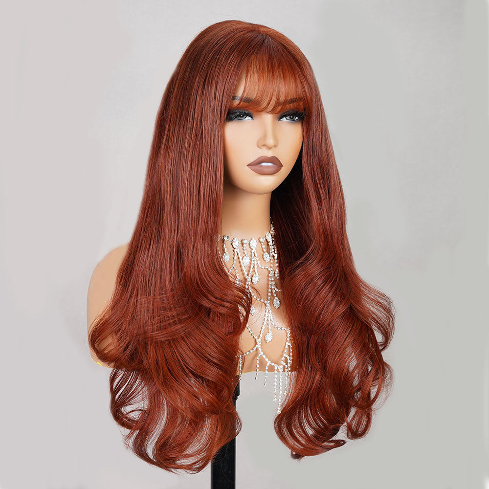 #33 Maple Reddish Brown 5x5 Closure Wig Human Hair Mermaid Wig With Bangs With HD Transparent Lace-Human hair wig-Chic Luxe Hair