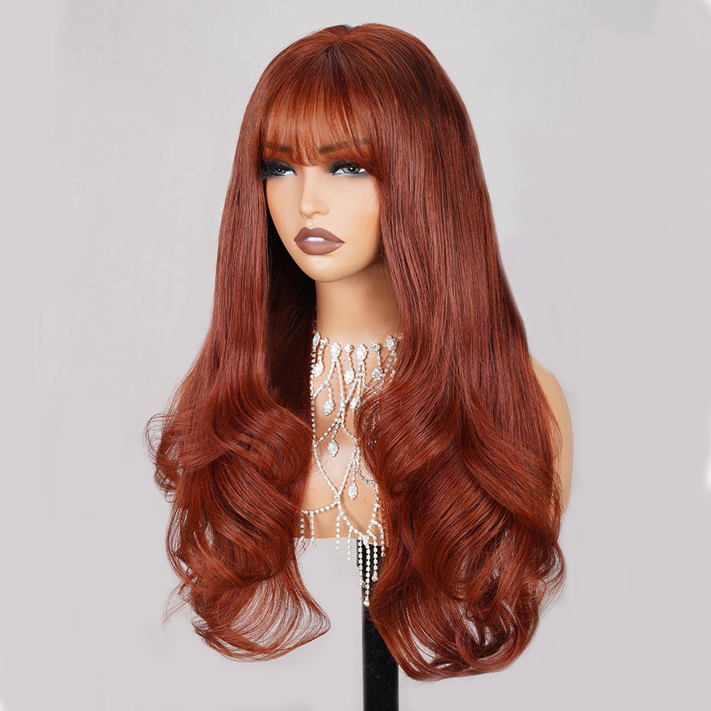 #33 Maple Reddish Brown 5x5 Closure Wig Human Hair Mermaid Wig With Bangs With HD Transparent Lace-Human hair wig-Chic Luxe Hair