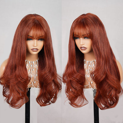 #33 Maple Reddish Brown 5x5 Closure Wig Human Hair Mermaid Wig With Bangs With HD Transparent Lace-Human hair wig-Chic Luxe Hair