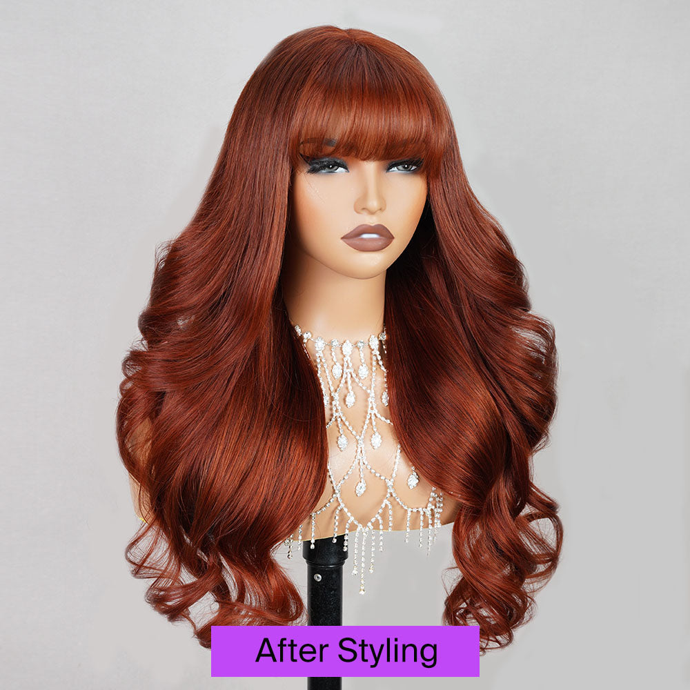 #33 Maple Reddish Brown 5x5 Closure Wig Human Hair Mermaid Wig With Bangs With HD Transparent Lace-Human hair wig-Chic Luxe Hair