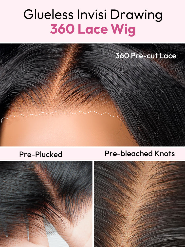 Chic Luxe Hair Body Wave Invisi Drawstring Snug Fit 360 Lace Wig | Pre-Max Throw On&Go | 100% Human Hair