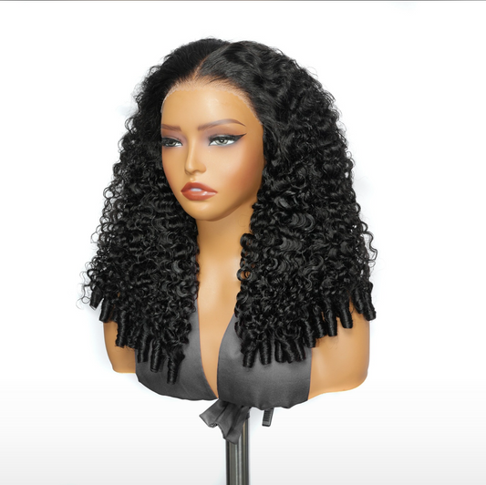 Burmese Glueless Pre Styled Ready To Wear Curly Human Hair Lace Front Wig 250% Full Density Bouncy Curly