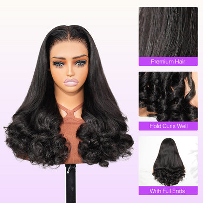 13x6 Three-Go™ Glueless Wig Straight Hair With Spiral Curly Ends With Drawstring Hold Curls Well With Spiral Curls