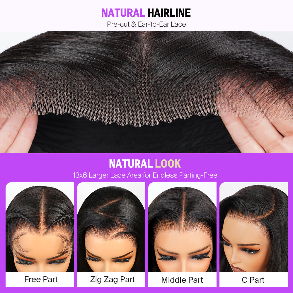 13x6 Three-Go™ Glueless Wig Straight Hair With Spiral Curly Ends With Drawstring Hold Curls Well With Spiral Curls