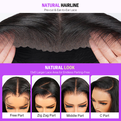 13x6 Three-Go™ Glueless Wig Straight Hair With Spiral Curly Ends With Drawstring Hold Curls Well With Spiral Curls