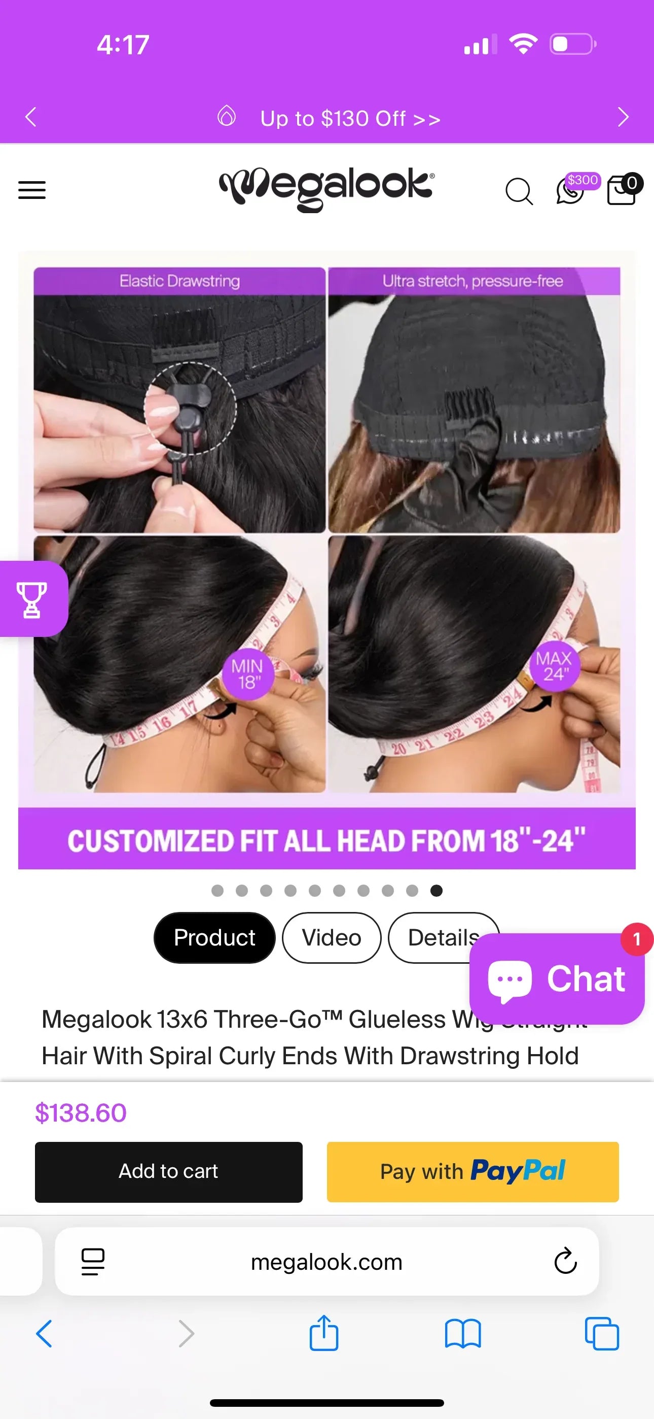 13x6 Three-Go™ Glueless Wig Straight Hair With Spiral Curly Ends With Drawstring Hold Curls Well With Spiral Curls