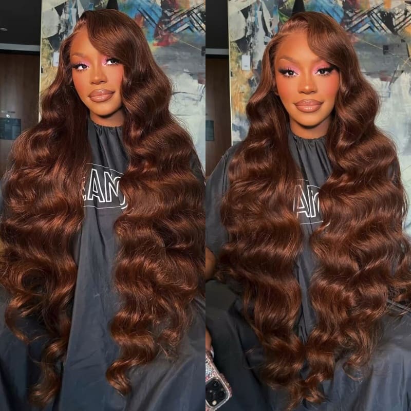 Custom 13x4 Lace Highlight Brown #4 Chestnut Body Wave Wig Undetectable Lace Front Wigs