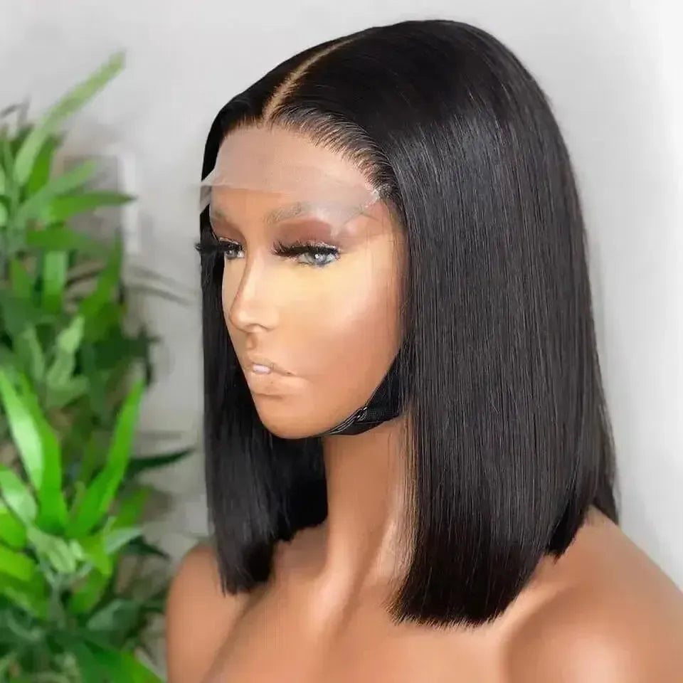 Glueless lace front wig with sleek straight bob, premium virgin human hair, natural part, ready to wear
