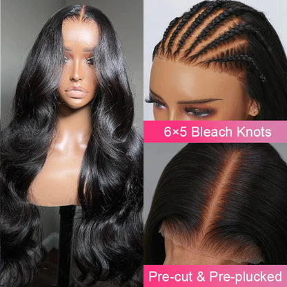 Pre Cut Lace Glueless 6X5 HD Lace Wig Body Wave/Straight Human Hair Wear And Go Wig