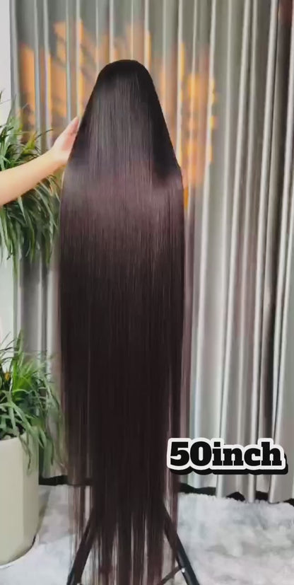 Super Long 50inch 300% Density Natural Black 13x6 HD Lace Front Wig Human Hair
