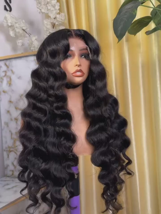 Raw Vietnamese SDD Loose Curly Glueless Lace Front Wig 300% Density 30inch Wig