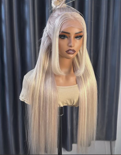 Human Hair Glueless Customised Pre Styled Blonde Highlights Lace Front Wig 250%