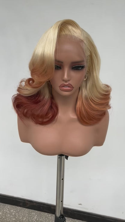 Raw Vietnamese SDD Layered Cut Lace Front Glueless Bob Wig 250% Blonde /Ginger